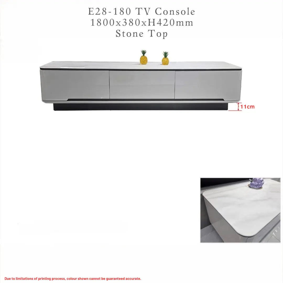 Vallin Modern TV Console with Stone Top | Glossy TV Cabinet with Storage & Rounded Corners Grandeur Furnishings