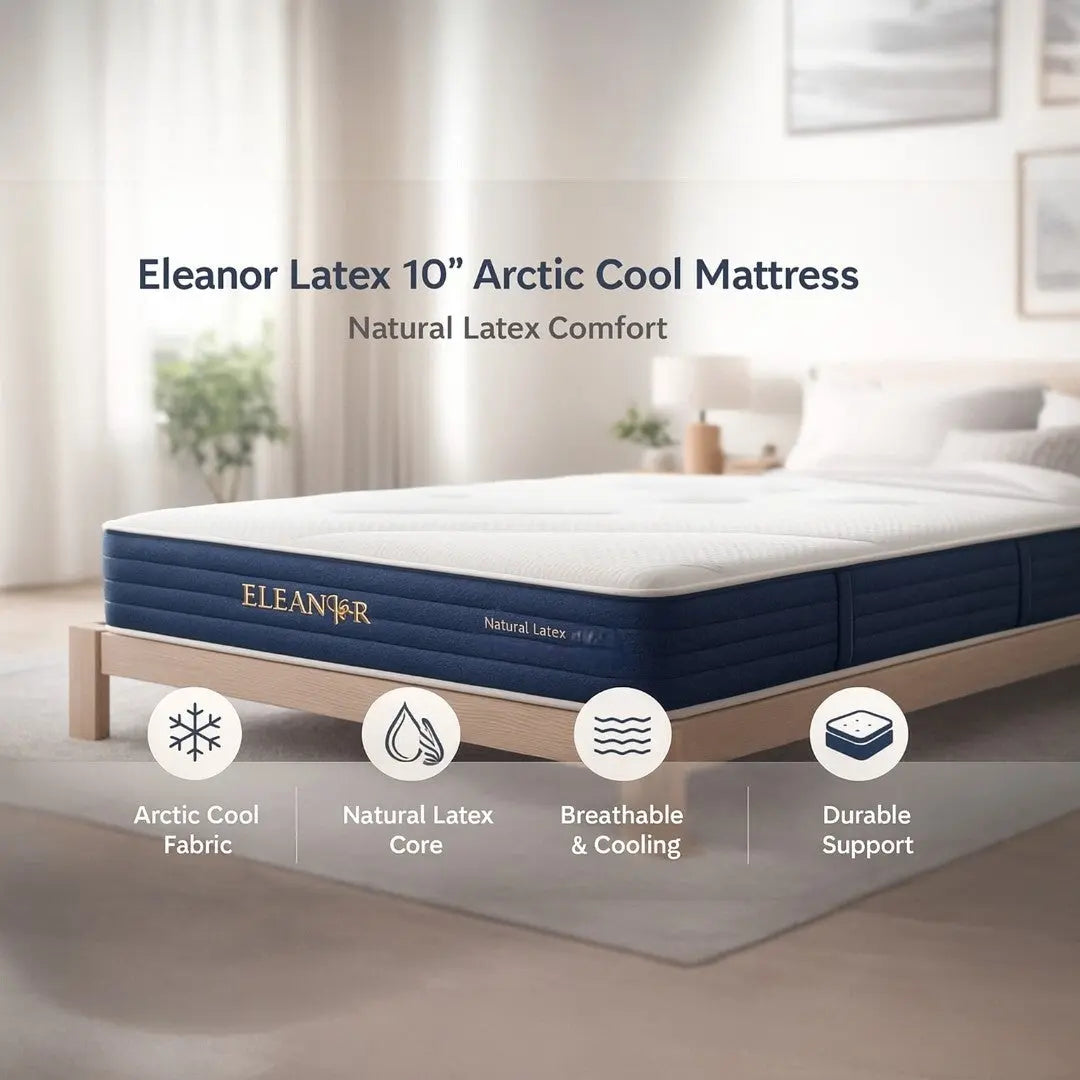 Eleanor 10" Natural Latex Mattress with Arctic Cool Ice Silk Top | Medium Firm Orthopedic Support Foam | Hypoallergenic & Anti-Dust Mite Grandeur Furnishings