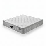 Snoova Ergo mattress with patterned top and sides, angled view