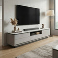 Grey Regale TV console with books in centre shelf