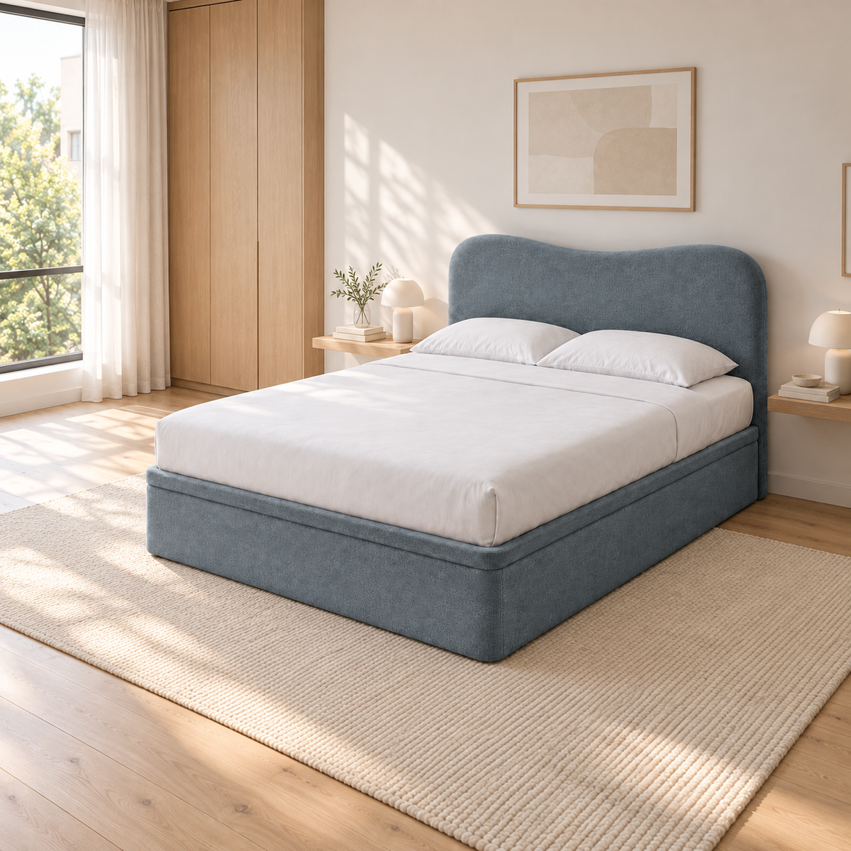 Fiora Curved Headboard Fabric Storage Bed Frame