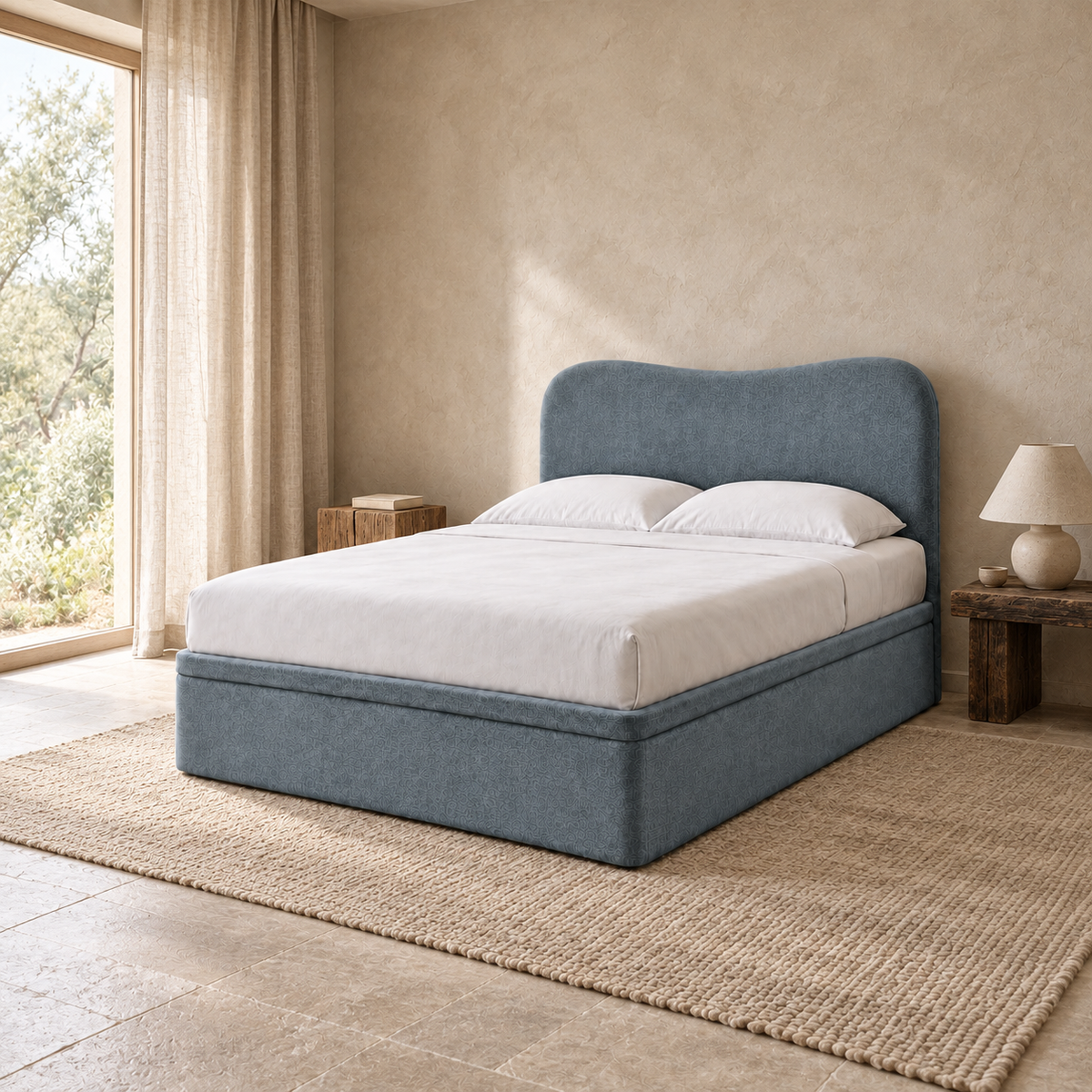 Fiora Curved Headboard Fabric Storage Bed Frame
