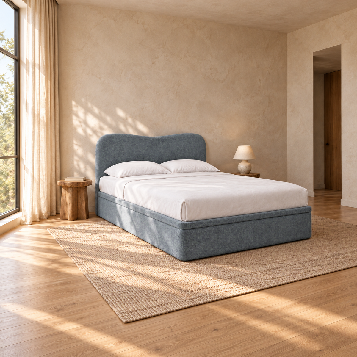 Fiora Curved Headboard Fabric Storage Bed Frame