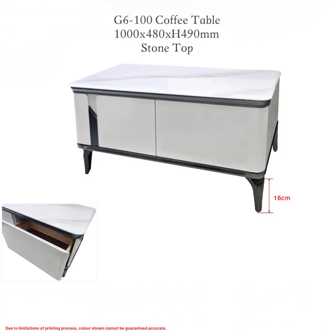 Lucent Stone Top Coffee Table - Modern Luxury Center Table with Storage Drawers | Scratch-Resistant Sintered Stone & High Legs Grandeur Furnishings