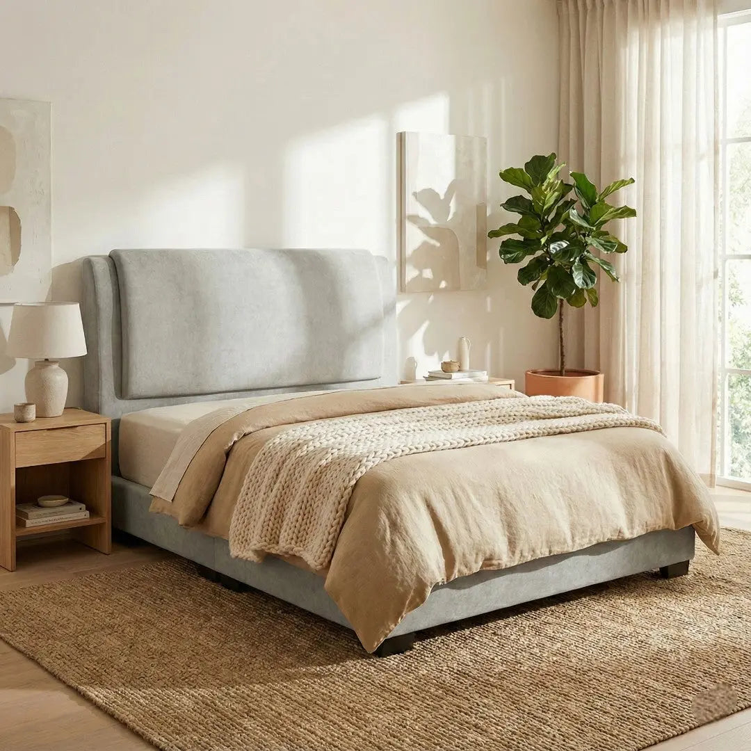 Vionne Nordic Luxury Bed Frame | Easy-Clean Premium Fabric | Elegant High Headboard Grandeur Furnishings