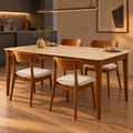 Valenza Travertine Top & Solid Wood Dining Set Grandeur Furnishings