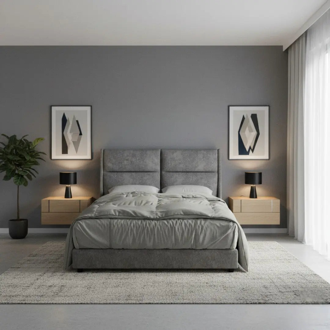 Modern Upholstered Bed Frame with Padded Headboard Grandeur Furnishings