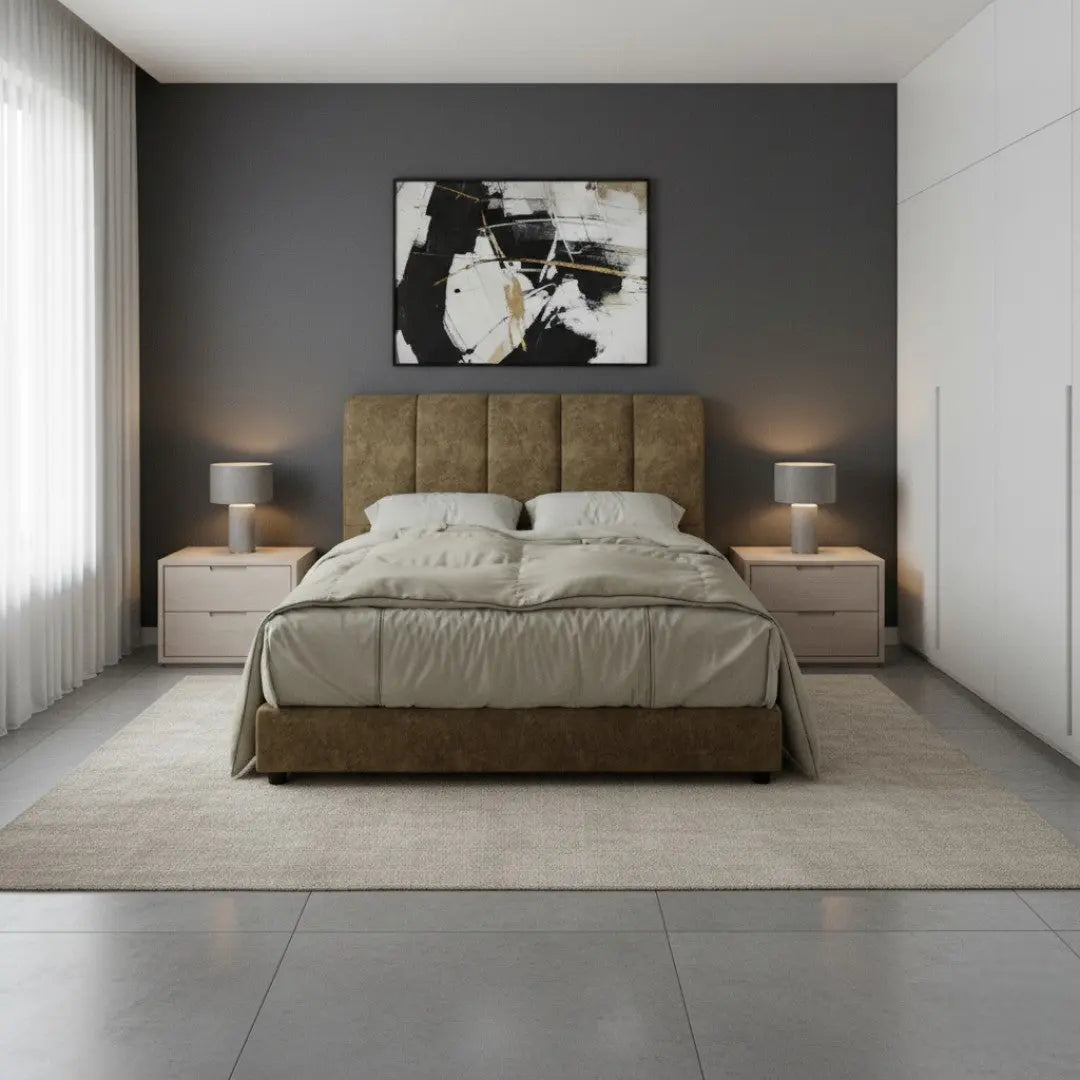 Modern Upholstered Bed Frame with Vertical Panel Headboard Grandeur Furnishings