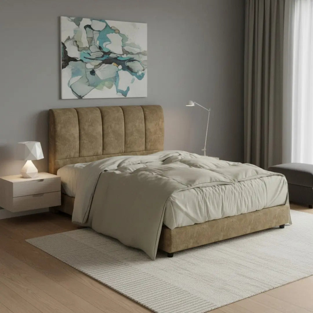 Modern Upholstered Bed Frame with Vertical Panel Headboard Grandeur Furnishings