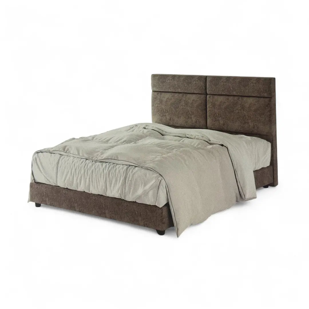 Modern Fabric Bed Frame with Cushioned Panel Headboard Grandeur Furnishings
