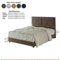 Brown upholstered bed with colour options and dimensions