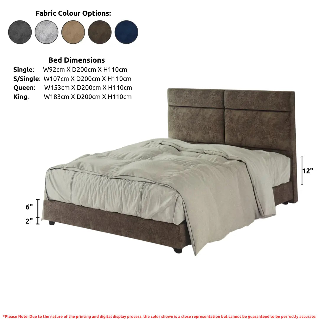 Modern Fabric Bed Frame with Cushioned Panel Headboard Grandeur Furnishings