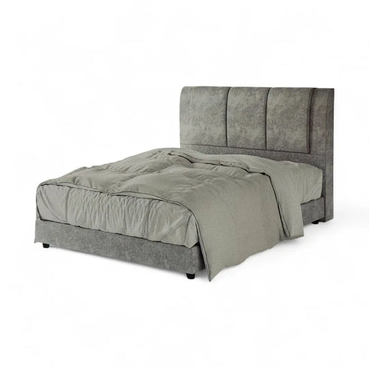 Fabric Upholstered Bed Frame with Padded Panel Headboard Grandeur Furnishings