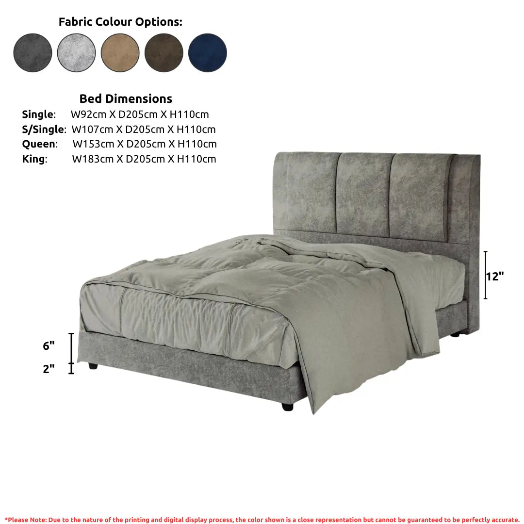 Fabric Upholstered Bed Frame with Padded Panel Headboard Grandeur Furnishings