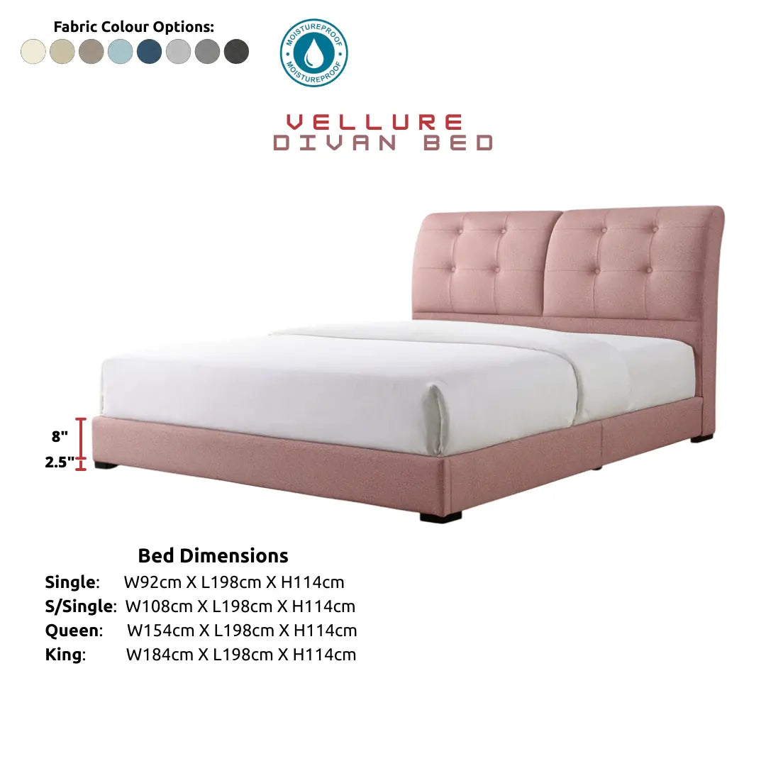 Vellure Designer Divan Bed with High Back Split Tufted Headboard Grandeur Furnishings