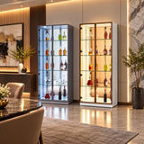 Glass Showcase Display Cabinet with LED & Mirror Back Grandeur Furnishings