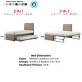 Seren guest bed pull-out and raised-trundle configurations with dimensions
