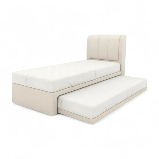 Averra Vertical Channel Tufted 2-in-1 Pull Out Bed - Moisture Repellent Fabric & Smooth Roll Out Trundle Grandeur Furnishings