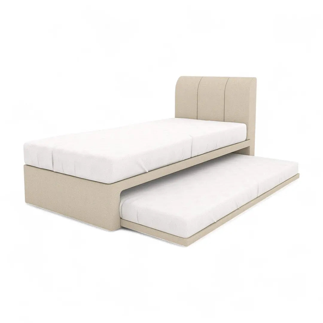 Vantara 2-in-1 Pull Out Bed Frame | Vertical Channel Tufted Headboard | Moisture-Proof Fabric | Space Saving Grandeur Furnishings