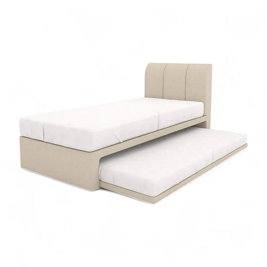 Vantara 2-in-1 Pull Out Bed Frame | Vertical Channel Tufted Headboard | Moisture-Proof Fabric | Space Saving Grandeur Furnishings