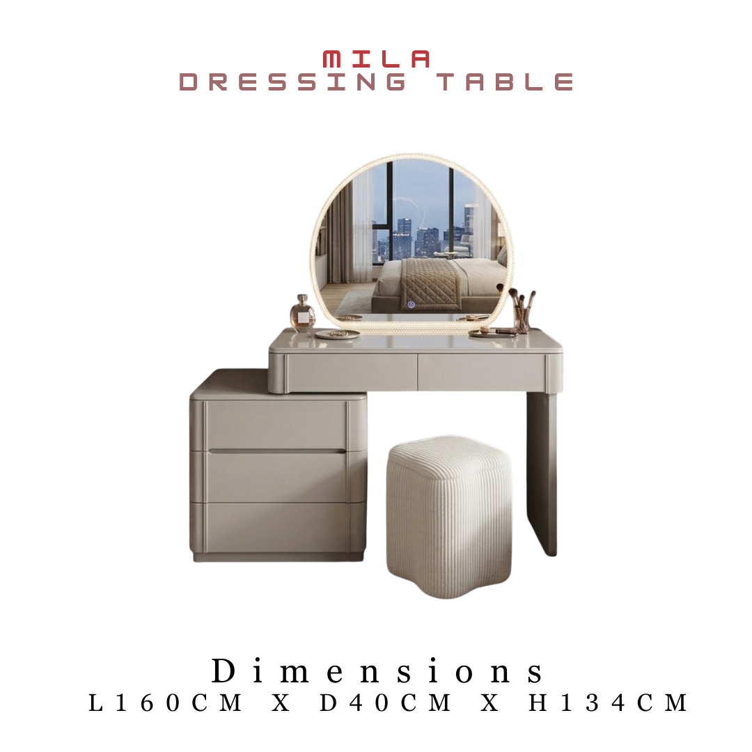 Mila Modern Dressing Table Set with LED Lighted Mirror & Stool Grandeur Furnishings