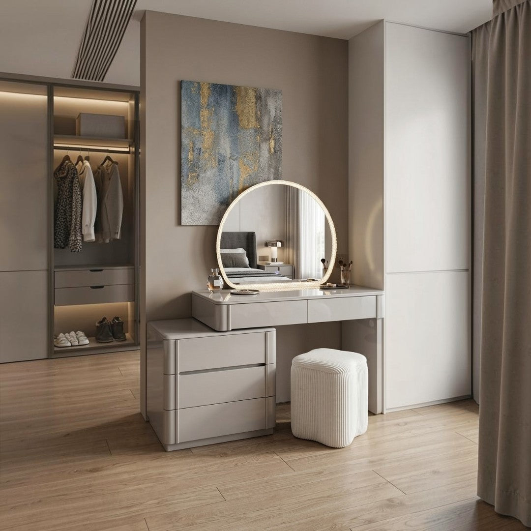 Mila Modern Dressing Table Set with LED Lighted Mirror & Stool Grandeur Furnishings