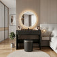Vivienne Black Vanity Desk with Crystal LED Mirror & Stool Grandeur Furnishings