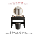 Vivienne black vanity desk with round mirror and dimensions
