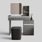 Verona Grey Dressing Table Set with LED Mirror, Shelves & Stool Grandeur Furnishings
