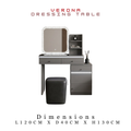 Verona grey dressing table with mirror, side shelves and dimensions