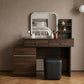 Isabelle Walnut Dressing Table Set with Mirror, Shelves & Stool Grandeur Furnishings