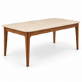 Valenza Travertine Top & Solid Wood Dining Set Grandeur Furnishings