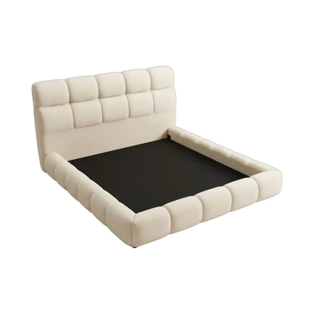 Cream Cadenza bed frame with padded panelled border and bare platform