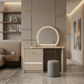 Beige Chérie dressing table and stool in a bedroom alcove