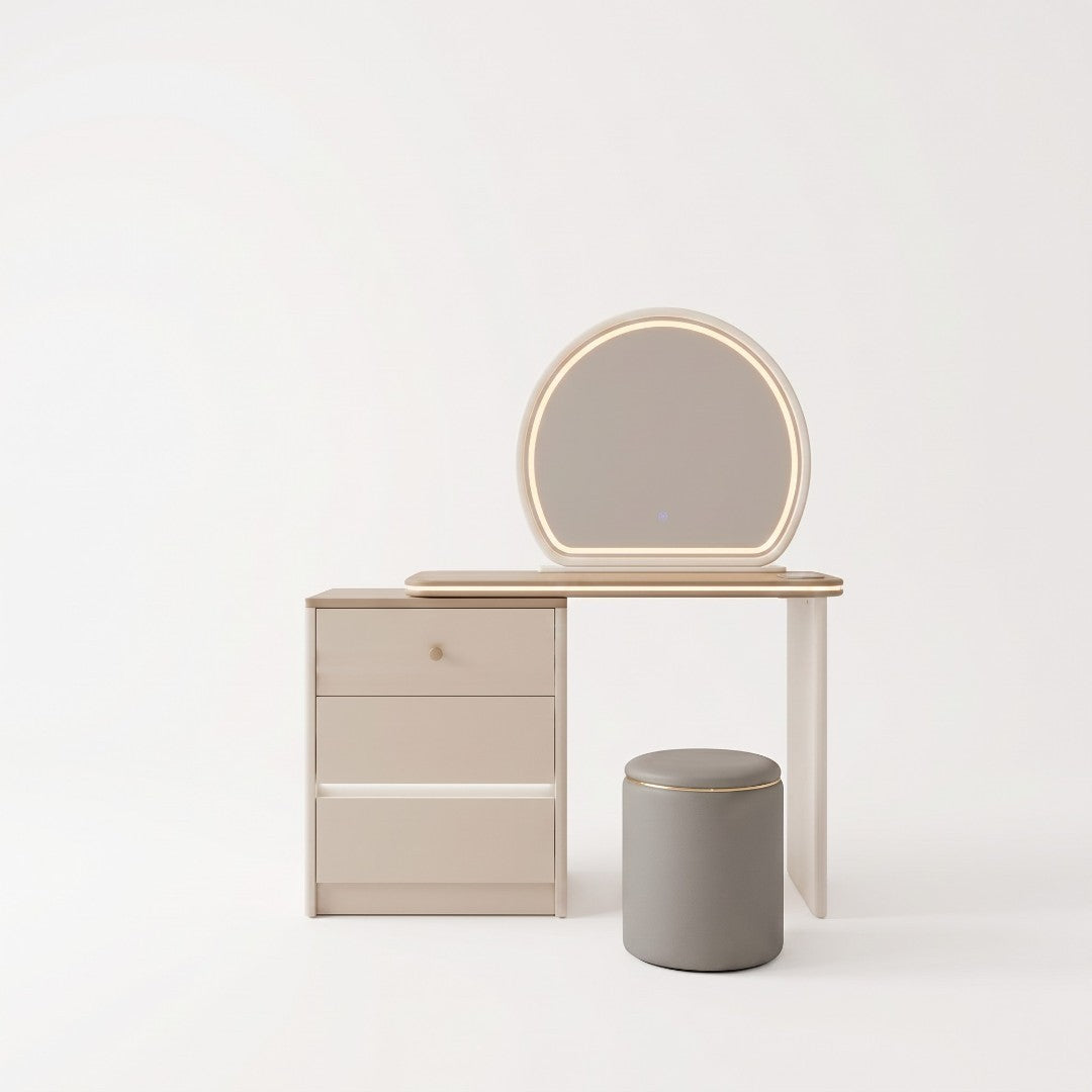 Chérie Modern Dressing Table Set with LED Lighted Mirror & Stool Grandeur Furnishings