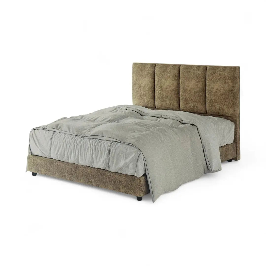 Modern Fabric Upholstered Bed Frame with Padded Vertical Panel Headboard Grandeur Furnishings