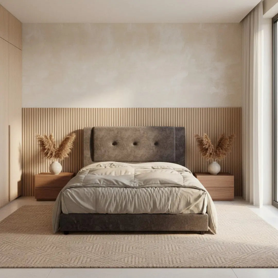 Hotel-Style Fabric Bed Frame with Plush Headboard Grandeur Furnishings