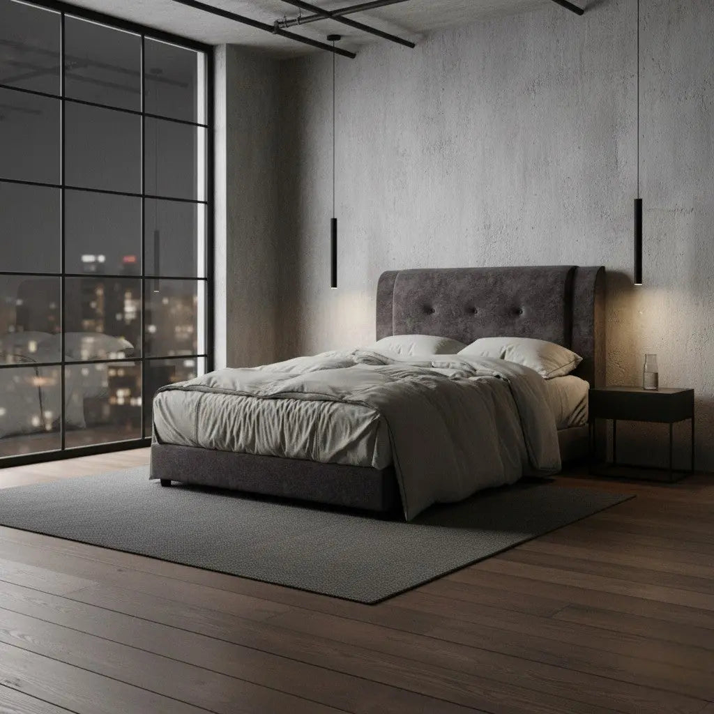 Hotel-Style Fabric Bed Frame with Plush Headboard Grandeur Furnishings