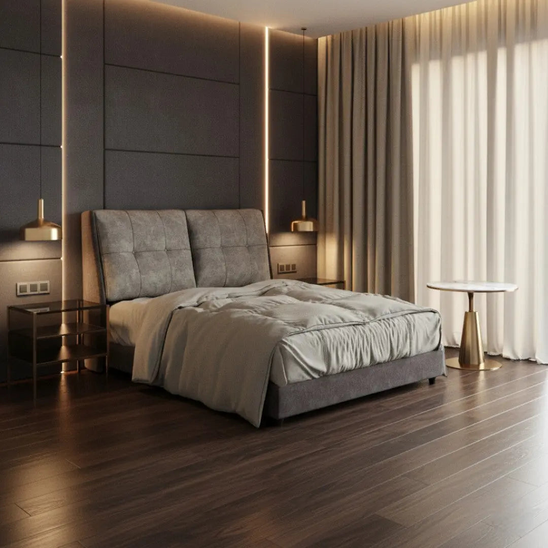 Modern Upholstered Bed Frame with Plush Tufted Headboard Grandeur Furnishings