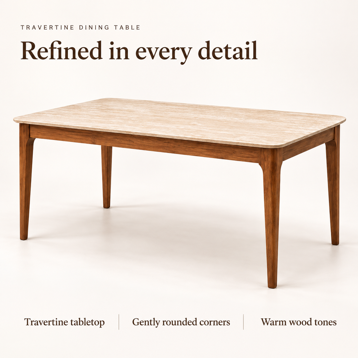 Valenza Travertine Top & Solid Wood Dining Set Grandeur Furnishings