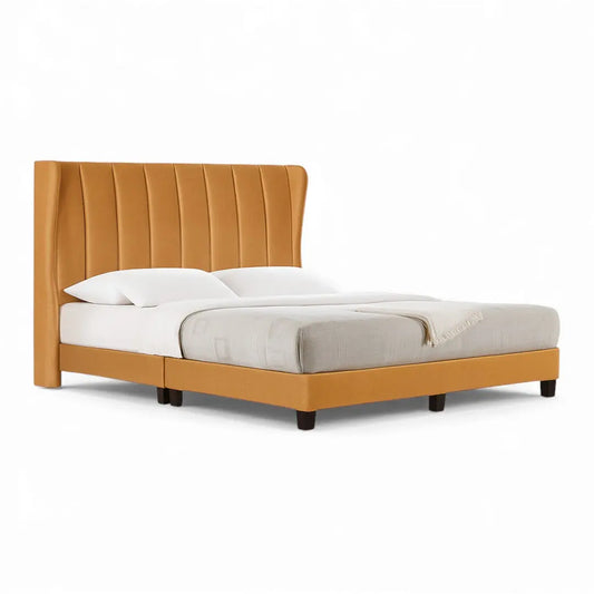 Vellum Premium Divan Bed Frame | Wingback Headboard with Vertical Tufting | Moisture-Proof Fabric Grandeur Furnishings