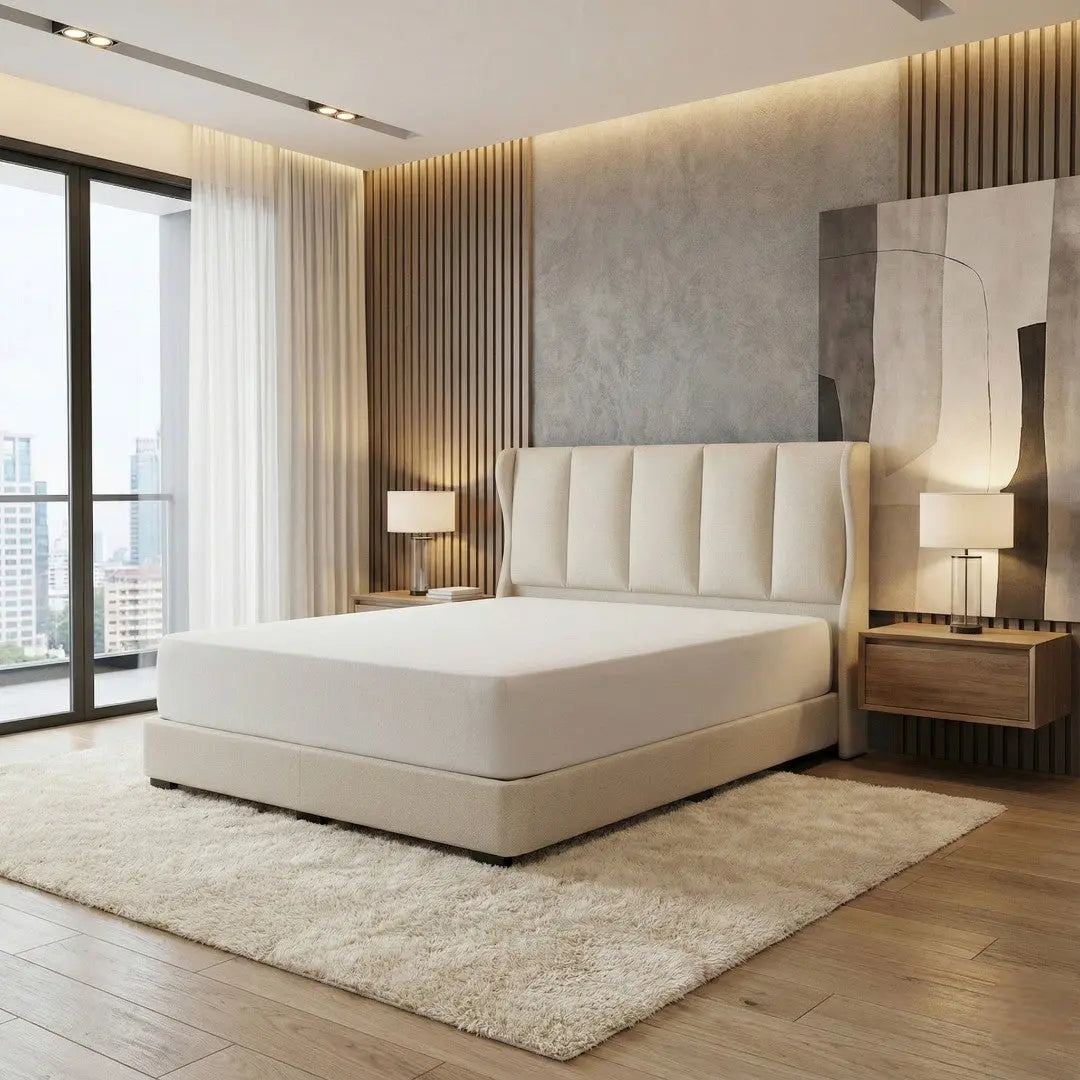 Mirage Premium Divan Bed Frame | Winged Headboard Design | Moisture-Proof Fabric Grandeur Furnishings