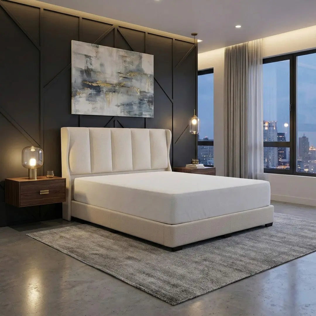 Mirage Premium Divan Bed Frame | Winged Headboard Design | Moisture-Proof Fabric Grandeur Furnishings