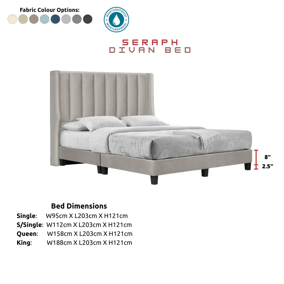 Seraph Divan Bed Frame | Luxury Wingback Headboard | Moisture-Proof Fabric | Vertical Tufted Design Grandeur Furnishings