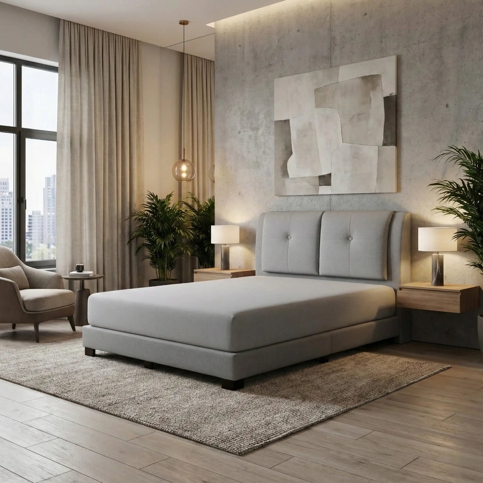 Selaro Fabric Bed Frame with Pillow-Back Headboard Grandeur Furnishings