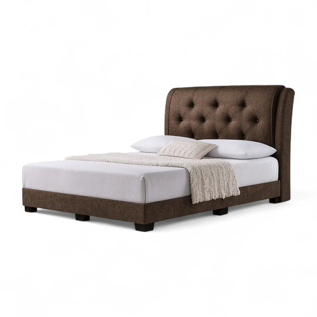 Mirevo Classic Fabric Bed Frame with Tall Winged Headboard Grandeur Furnishings