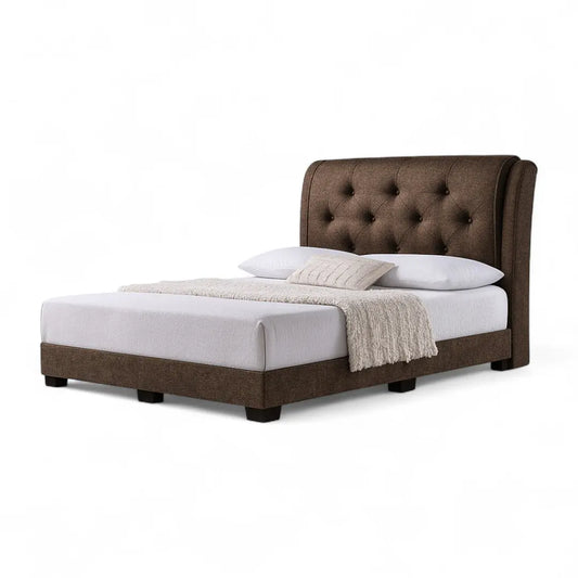 Mirevo Classic Fabric Bed Frame with Tall Winged Headboard Grandeur Furnishings