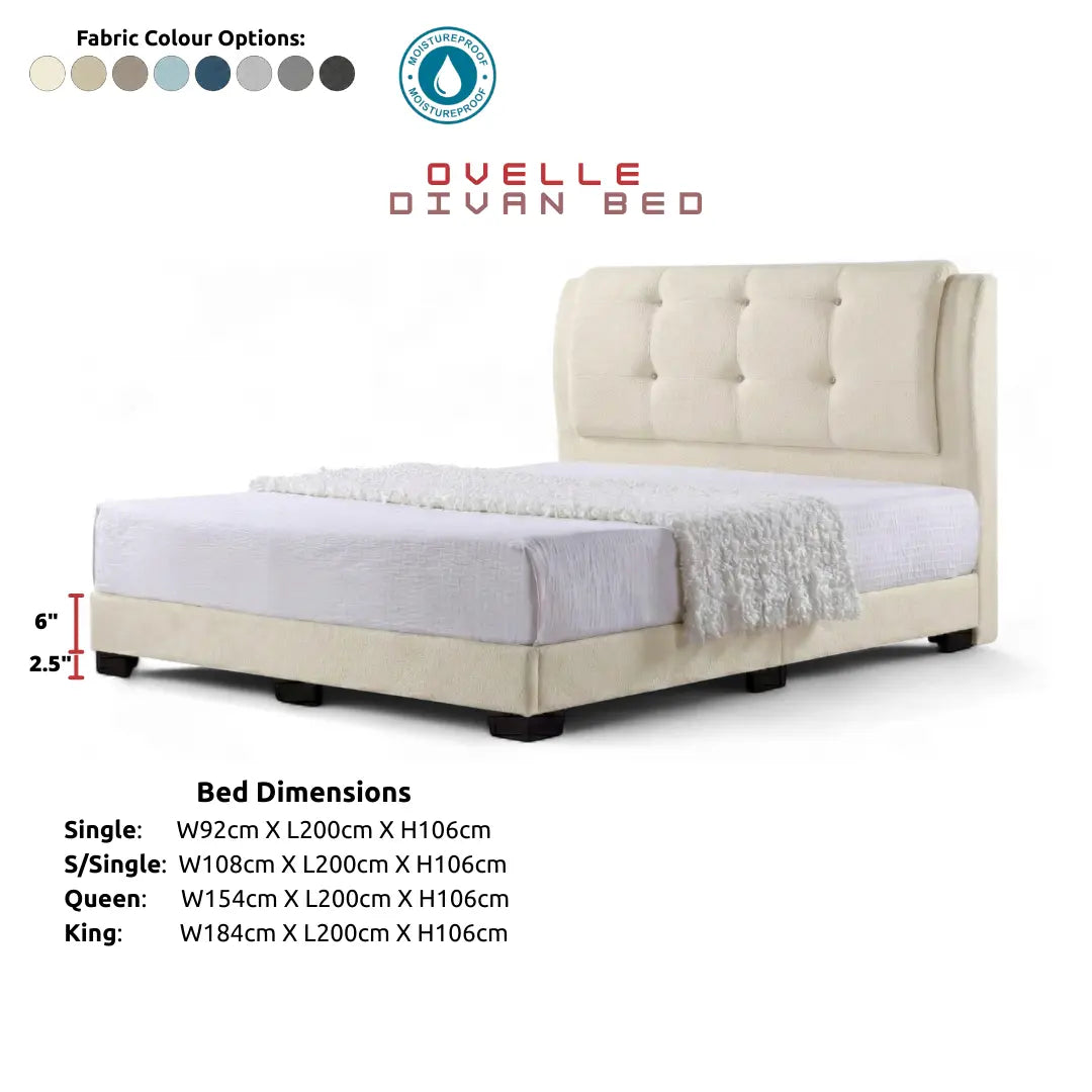 Ovelle Designer Divan Bed - Plush Button Tufted Wing Headboard with Low Profile Base Grandeur Furnishings