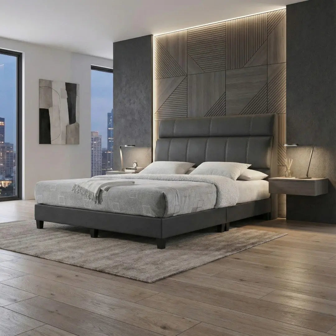 Alora Fabric Bed Frame | Cushioned Headboard Grandeur Furnishings