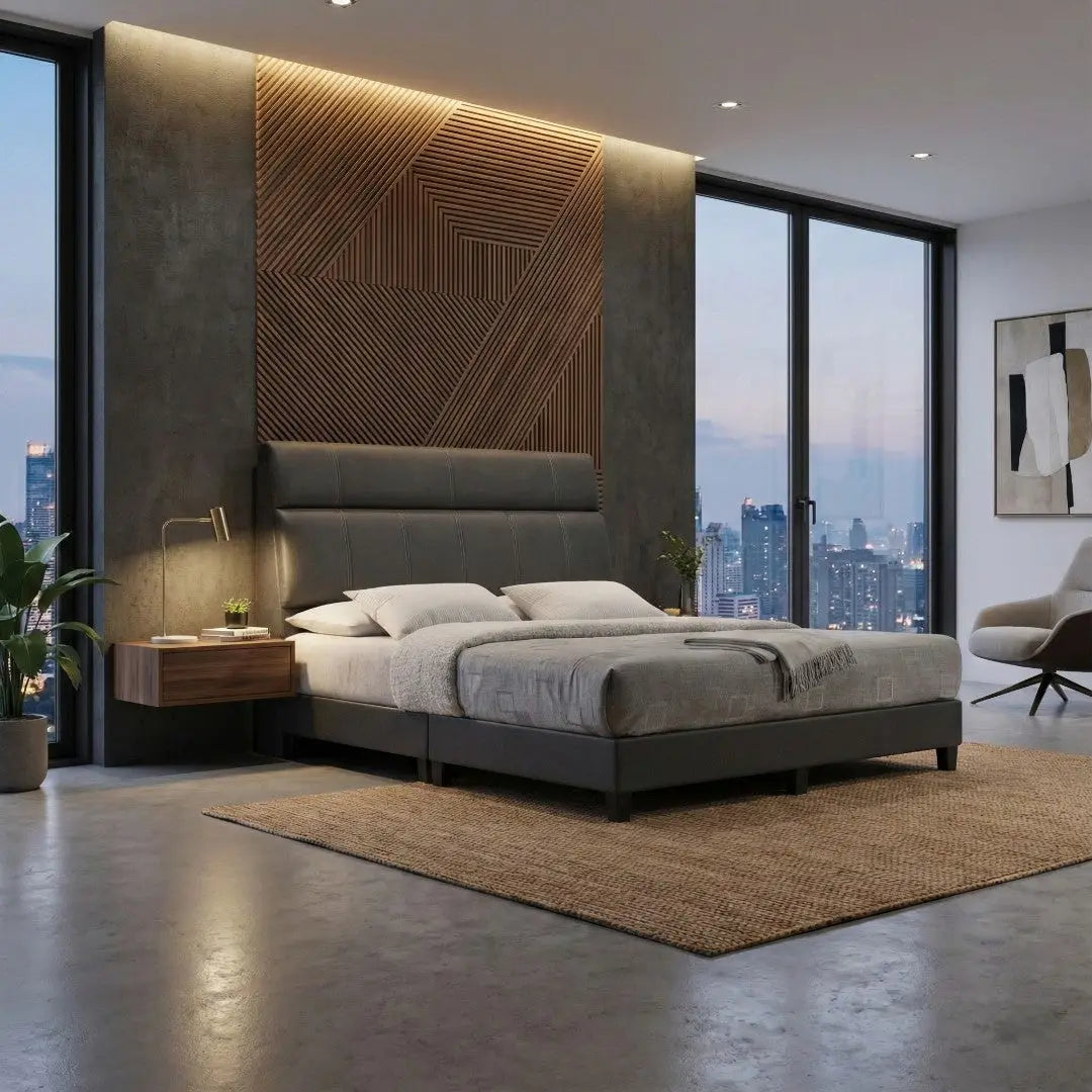 Alora Fabric Bed Frame | Cushioned Headboard Grandeur Furnishings